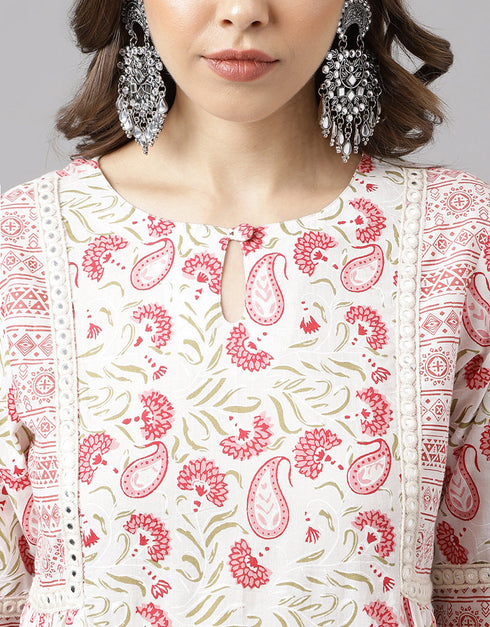 Trendy Designer Party Wear Readymade Salwar Suit White Cotton Pant Straight Back View