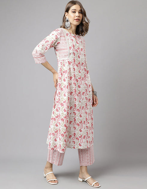 Trendy Designer Party Wear Readymade Salwar Suit White Cotton Pant Straight Side View