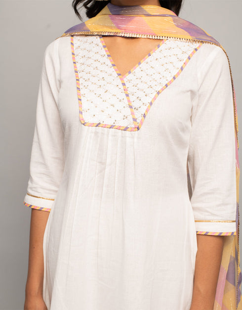 Trendy Designer Party Wear Readymade Salwar Suit White Cotton Pant Straight Back View