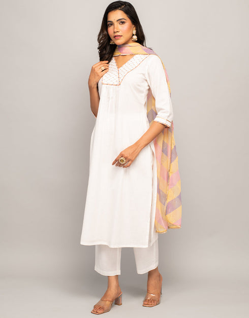 Trendy Designer Party Wear Readymade Salwar Suit White Cotton Pant Straight Side View