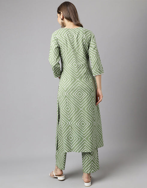 Trendy Designer Party Wear Readymade Salwar Suit Green Cotton Pant Straight Back View
