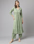 Trendy Designer Party Wear Readymade Salwar Suit Green Cotton Pant Straight Front View