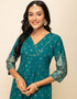 Trendy Designer Party Wear Readymade Salwar Suit Teal Crepe Pant Straight Back View