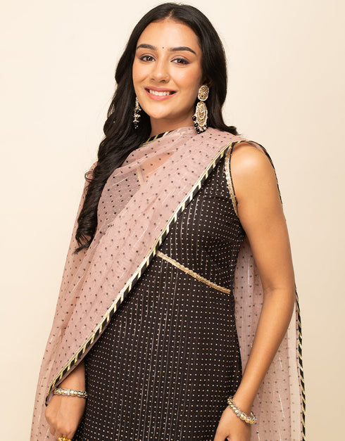 Trendy Designer Party Wear Readymade Salwar Suit Wine Lurex Cotton Pant Straight Back View