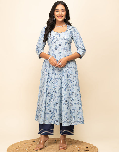 Trendy Designer Party Wear Readymade Salwar Suit Sky Blue Cotton Pant Straight Side View