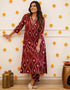 Trendy Designer Party Wear Readymade Salwar Suit Maroon Rayon Pant Straight Back View