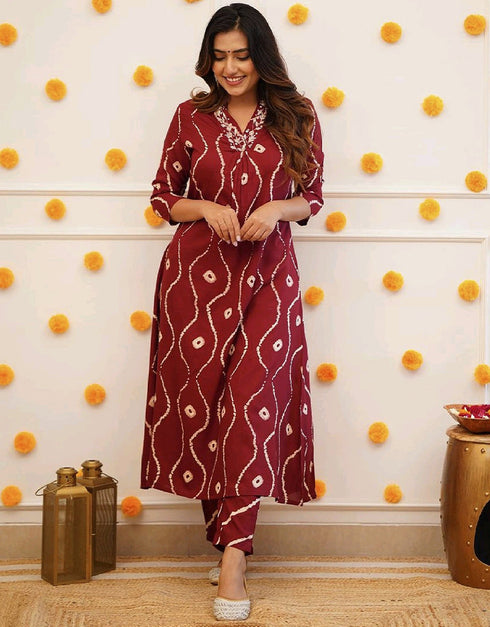 Trendy Designer Party Wear Readymade Salwar Suit Maroon Rayon Pant Straight Front View