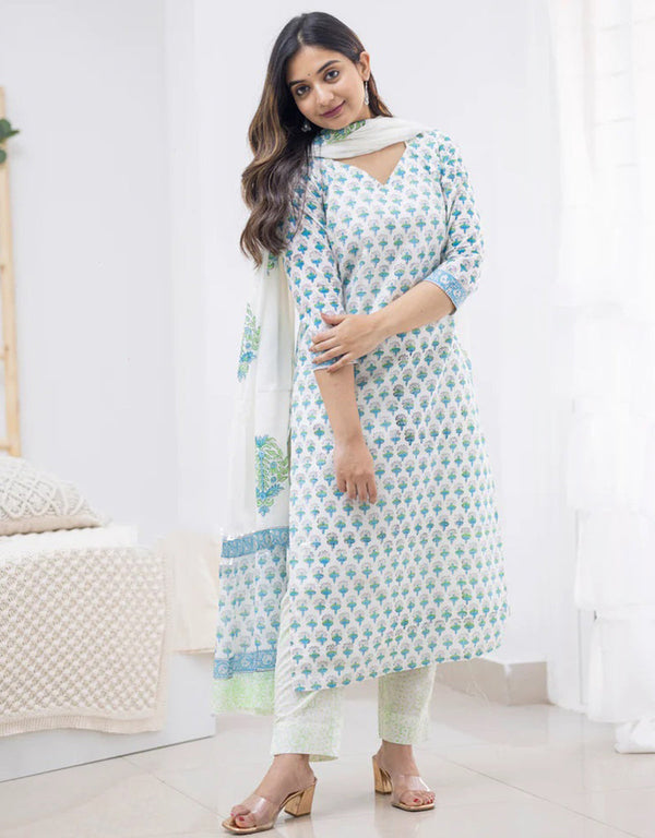 Designer Party Wear Readymade Salwar Suit Sky Blue Cotton Pant Straight Front View