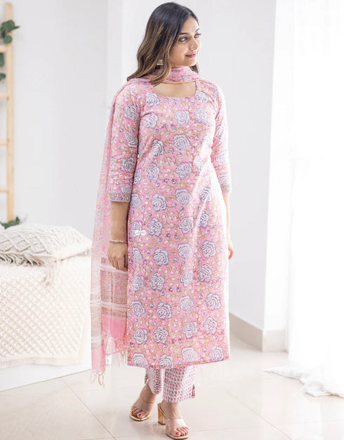 Designer Party Wear Readymade Salwar Suit Pink Cotton Pant Straight Back View