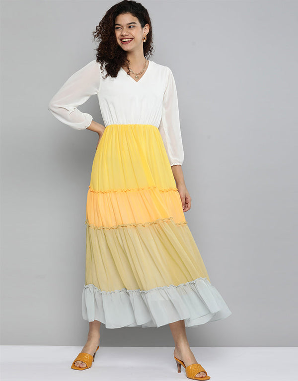 Trendy Party Wear Readymade One Piece Yellow Georgette One Piece Front View