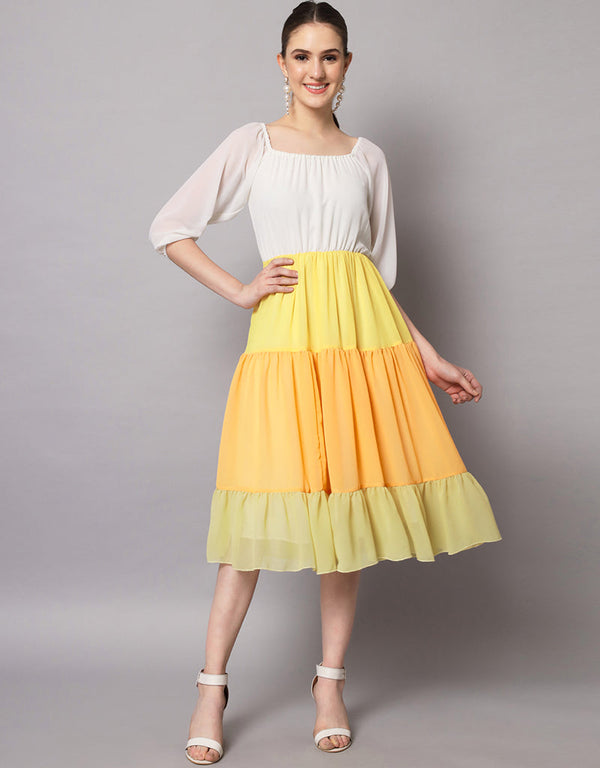 Trendy Party Wear Readymade One Piece Yellow Georgette One Piece Front View