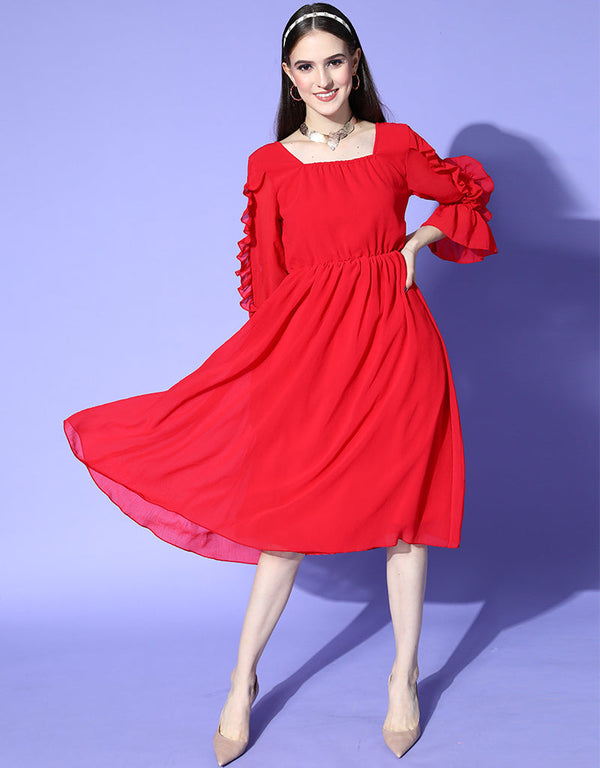 Trendy Party Wear Readymade One Piece Red Chiffon One Piece Front View