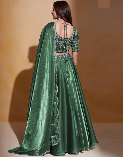 Traditional Function Wear Lehenga Choli Collection Green Organza Silk Lehenga Choli Close-up View