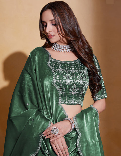 Traditional Function Wear Lehenga Choli Collection Green Organza Silk Lehenga Choli Back View