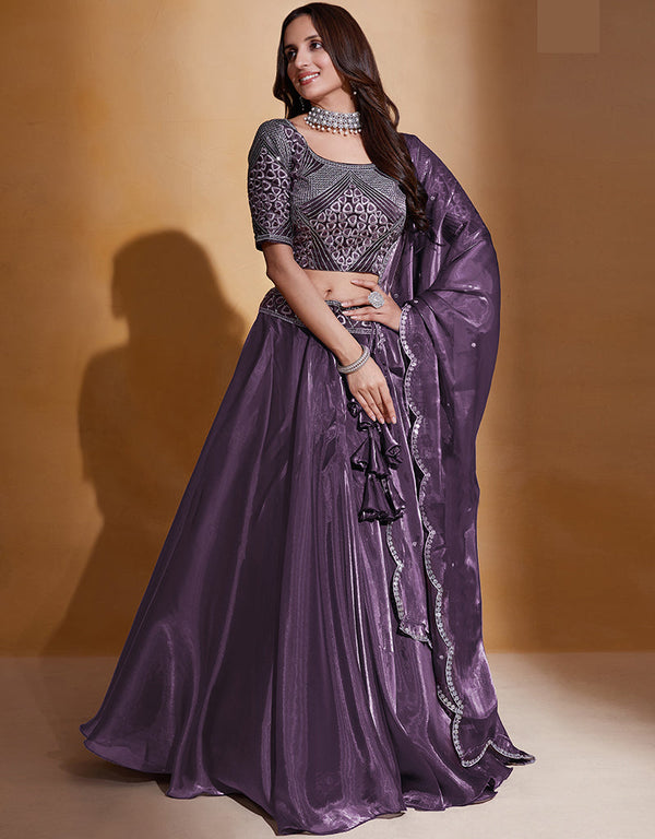 Traditional Function Wear Lehenga Choli Collection Purple Organza Silk Lehenga Choli Front View