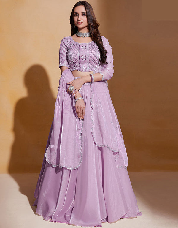 Traditional Function Wear Lehenga Choli Collection Light Purple Organza Silk Lehenga Choli Front View
