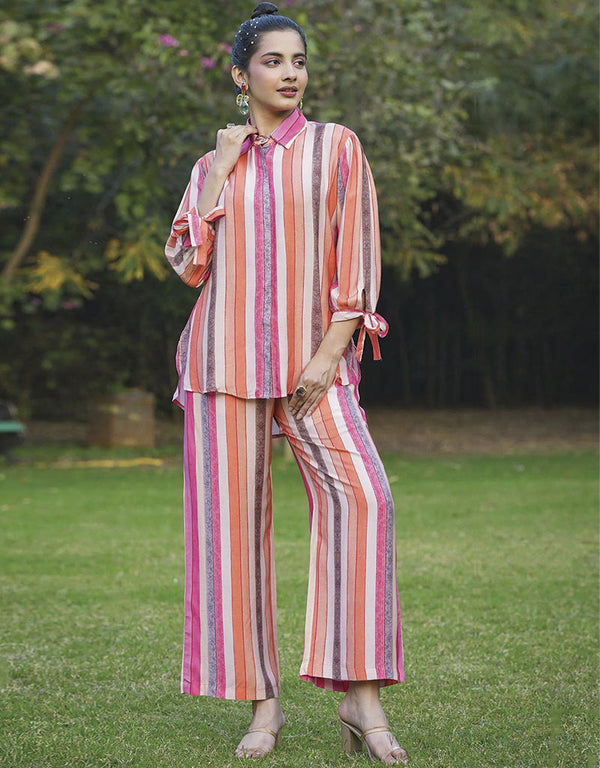 Designer Party Wear Readymade Co-Ord Set Collection Pink Mull Cotton Pant Suit Front View