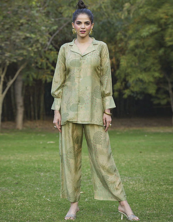Designer Party Wear Readymade Co-Ord Set Collection Pista Mull Cotton Pant Suit Front View