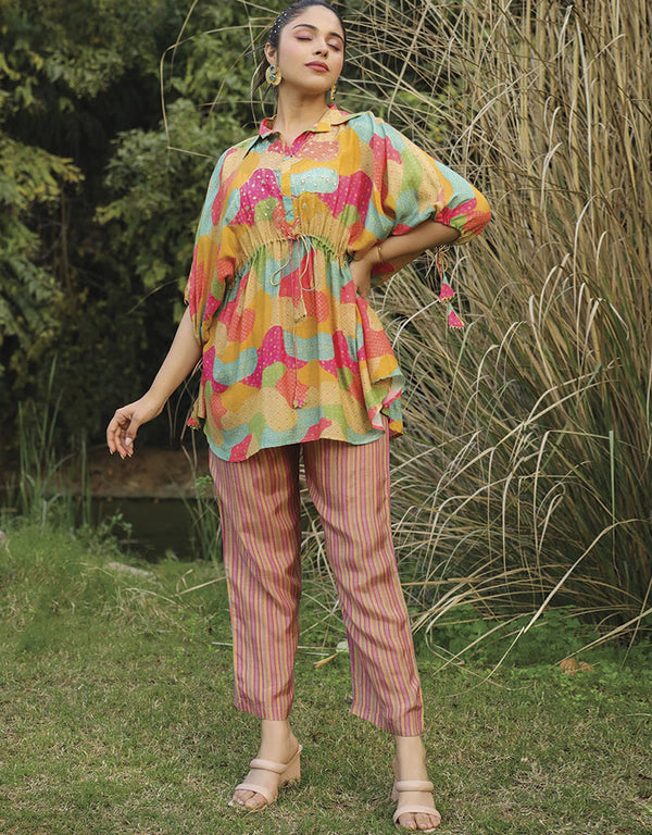Designer Party Wear Readymade Co-Ord Set Collection Red Mull Cotton Pant Suit Front View