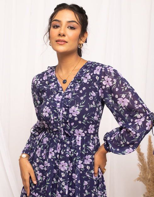 blue georgette designer party wear readymade one piece designer printed details for one piece 13532-acy3216 Back View