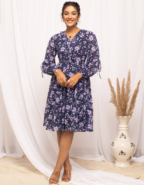 blue georgette designer party wear readymade one piece designer printed details for one piece 13532-acy3216 Side View