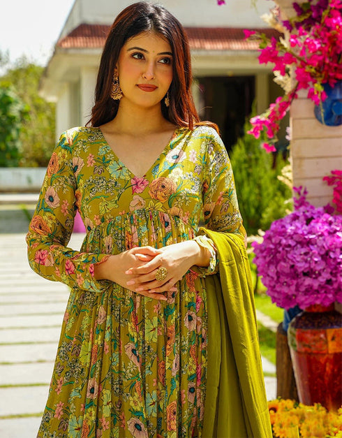 chic mahendi muslin designer party wear readymade salwar suit with mahendi muslin 13534-acy3228 Close-up View