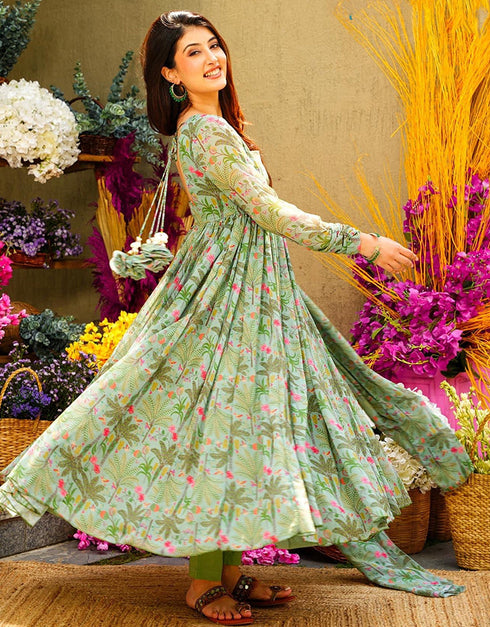 elegant pista muslin designer party wear readymade salwar suit with pista muslin 13534-acy3230 Back View