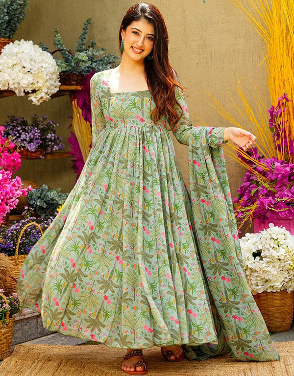 elegant pista muslin designer party wear readymade salwar suit with pista muslin 13534-acy3230 Front View