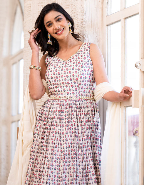 dolla silk trendy designer party wear readymade gown gown with designer printed,mirror work and white dupatta 13538-acy3248 Close-up View