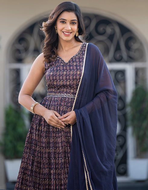 dolla silk trendy designer party wear readymade gown gown with designer printed,mirror work and blue dupatta 13538-acy3249 Close-up View