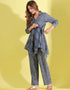 contemporary blue cotton blend beautiful readymade co-ord top with bottom set suit design pant 13546-acy3292 Side View