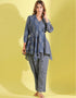 contemporary blue cotton blend beautiful readymade co-ord top with bottom set suit design pant 13546-acy3292 Front View