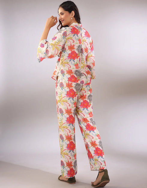 classy off white cotton blend beautiful readymade co-ord top with bottom set suit design pant 13546-acy3293 Close-up View