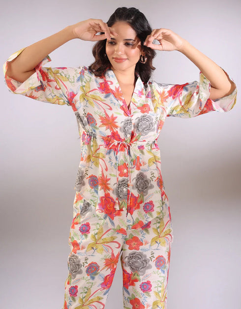 classy off white cotton blend beautiful readymade co-ord top with bottom set suit design pant 13546-acy3293 Side View