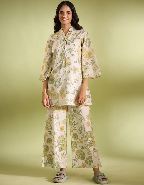 sleek pista cotton blend beautiful readymade co-ord top with bottom set suit design pant 13546-acy3299 Front View