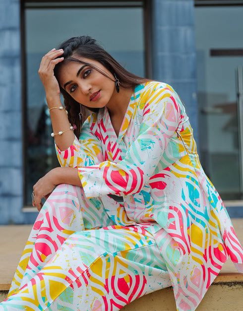 classy multi color cotton blend beautiful readymade co-ord top with bottom set suit design pant 13547-acy3304 Side View