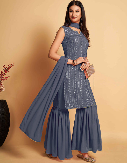 modern grey georgette trendy party wear readymade salwar suit with grey georgette 13548-acy3313 Side View
