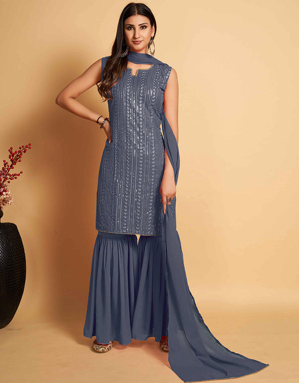 modern grey georgette trendy party wear readymade salwar suit with grey georgette 13548-acy3313 Front View