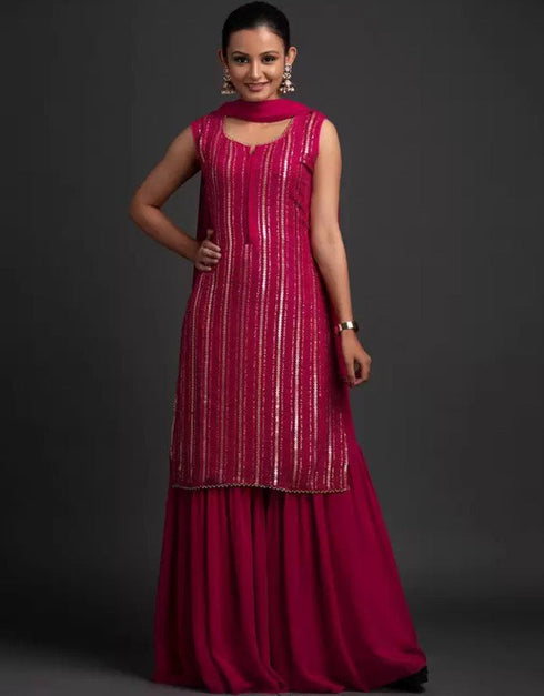 contemporary rani pink georgette trendy party wear readymade salwar suit with rani pink georgette 13548-acy3316 Side View