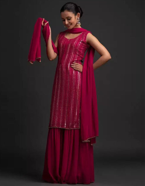 contemporary rani pink georgette trendy party wear readymade salwar suit with rani pink georgette 13548-acy3316 Front View