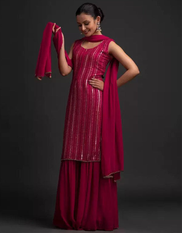 contemporary rani pink georgette trendy party wear readymade salwar suit with rani pink georgette 13548-acy3316 Front View