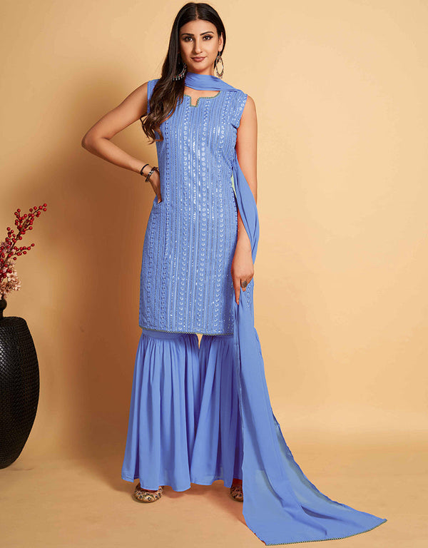 classy sky blue georgette trendy party wear readymade salwar suit with sky blue georgette 13548-acy3317 Front View