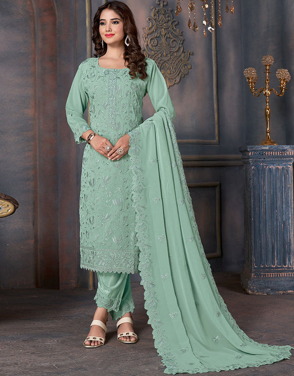 stylish pista georgette designer traditional party wear salwar suit with pista santoon 13555-acy3355 Front View