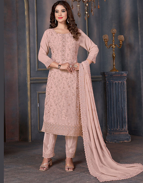 chic pink georgette designer traditional party wear salwar suit with pink santoon 13555-acy3356 Front View