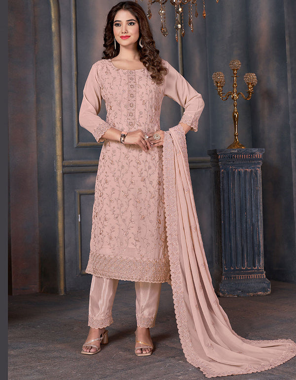 chic pink georgette designer traditional party wear salwar suit with pink santoon 13555-acy3356 Front View