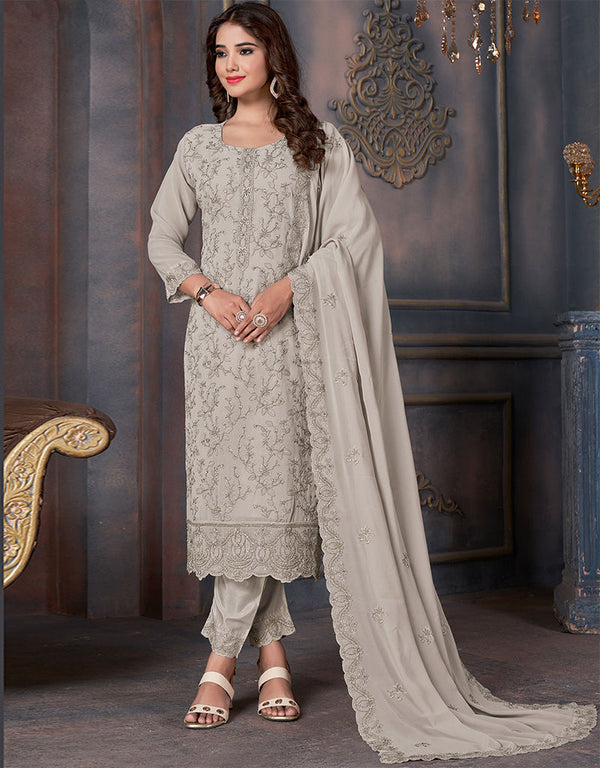 elegant grey georgette designer traditional party wear salwar suit with grey santoon 13555-acy3358 Front View