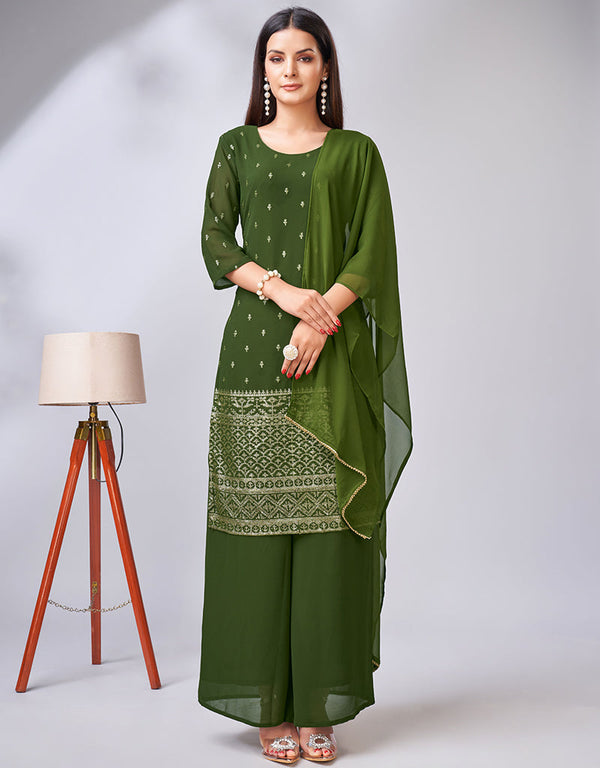 trendy green georgette heavy designer wedding wear georgette salwar suit with green georgette 13559-acy3388 Front View