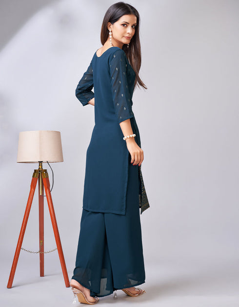 fashionable blue georgette heavy designer wedding wear georgette salwar suit with blue georgette 13559-acy3390 Close-up View