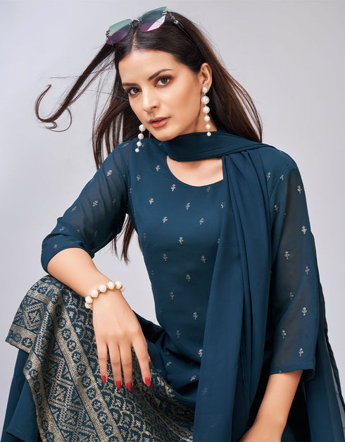 fashionable blue georgette heavy designer wedding wear georgette salwar suit with blue georgette 13559-acy3390 Back View