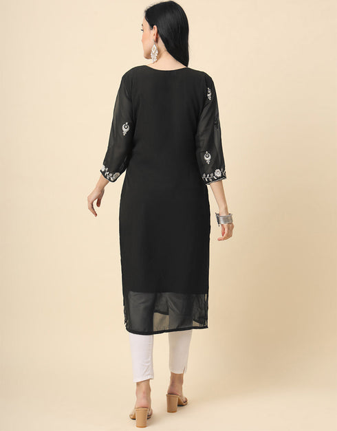 chic embroidery work georgette designer party wear readymade long kurtis with black 13560-acy3392 Close-up View